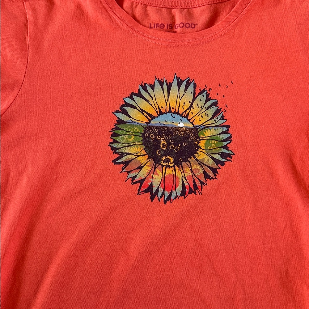 Life Is Good Bright Coral Sunflower Graphic Tee - Picture 2 of 4